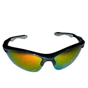Sporty Black Sunglasses with Orange and Blue Lenses